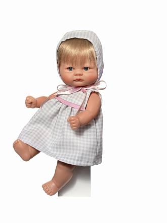 Кукла пупсик в клетчатом платьице, 20 см. 
